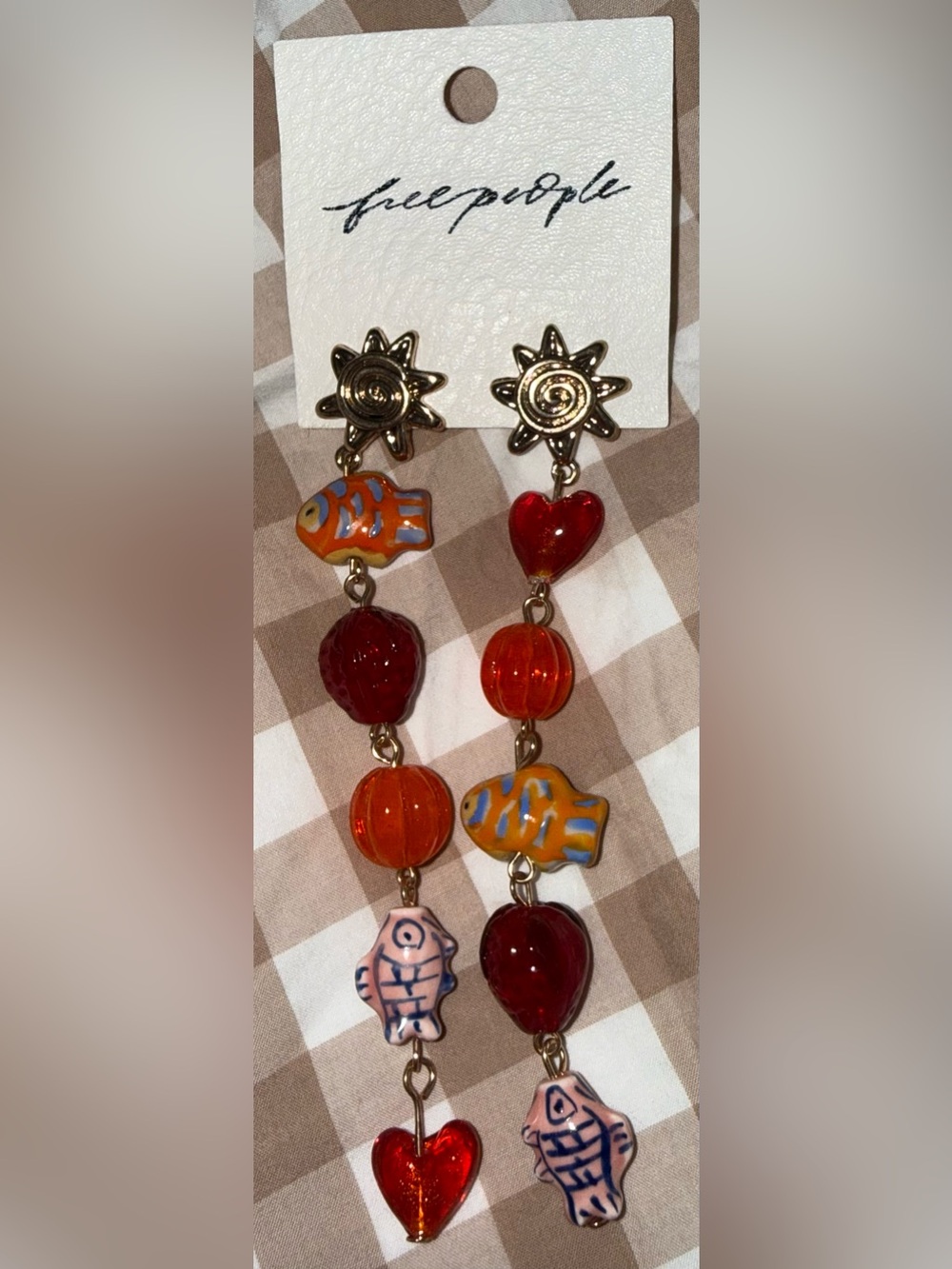 NWT Free People Euro Summer Fish & Bead Drop Earrings - Picture 2 of 4
